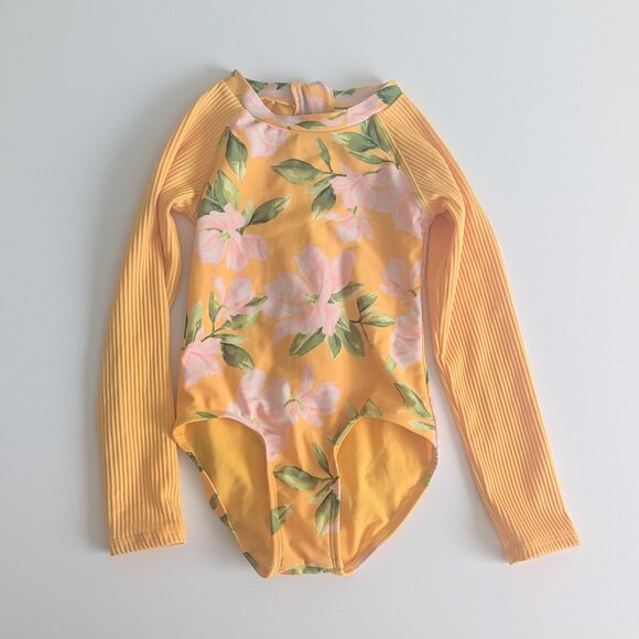 Girls' Floral Print Long Sleeve Back-Zip One Piece Rash Guard art class S PLAY - Picture 1 of 9